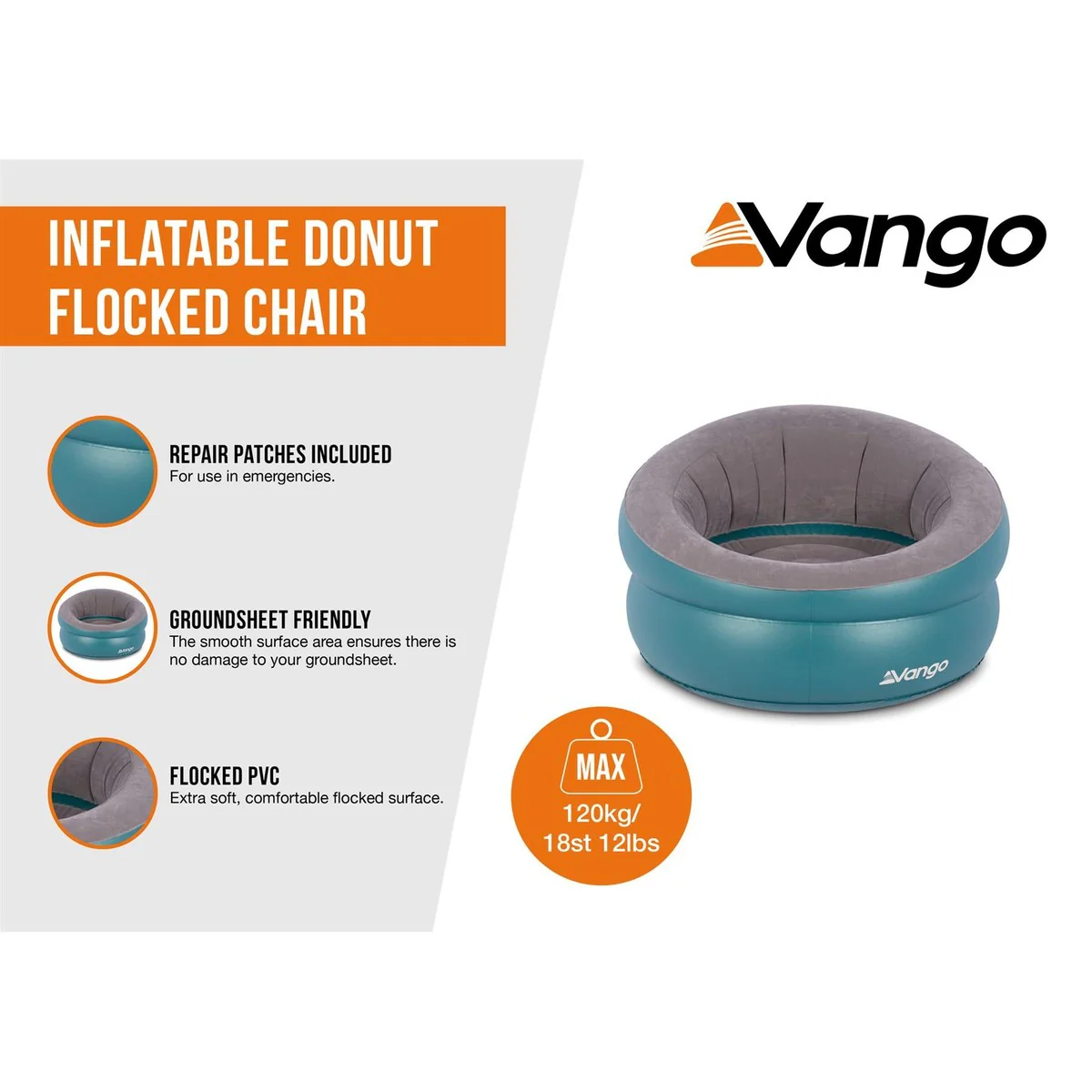 Vango Inflatable Donut Flocked Camping Chair Teal - Image 4