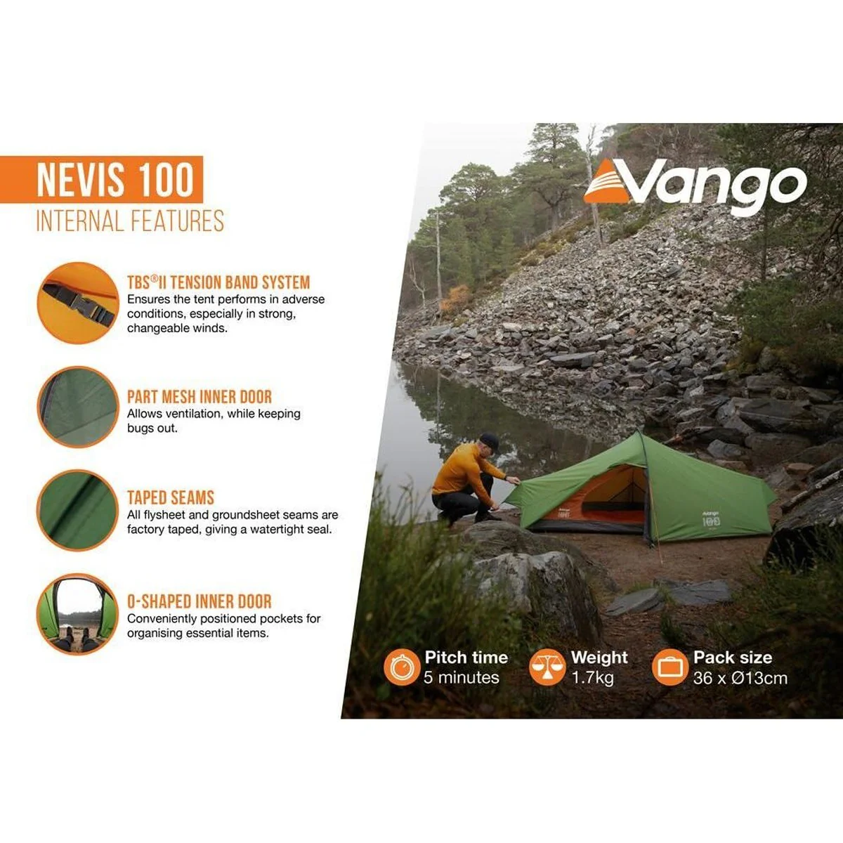 Vango Nevis 100 Pamir Green 1 Person Tent - Image 6