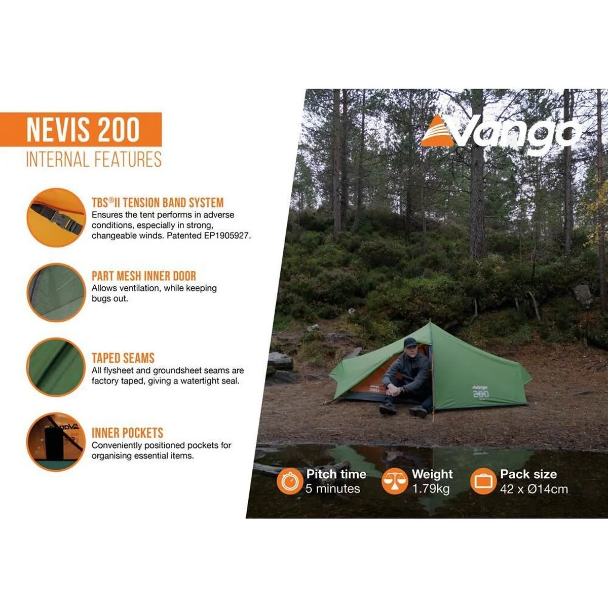 Vango Nevis 200 Pamir Green 2 Person Tent - Image 5