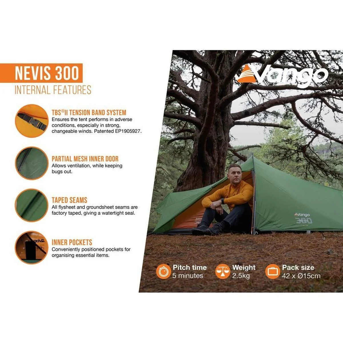 Vango Nevis 300 3 Berth Pamir Green Tent - Image 8