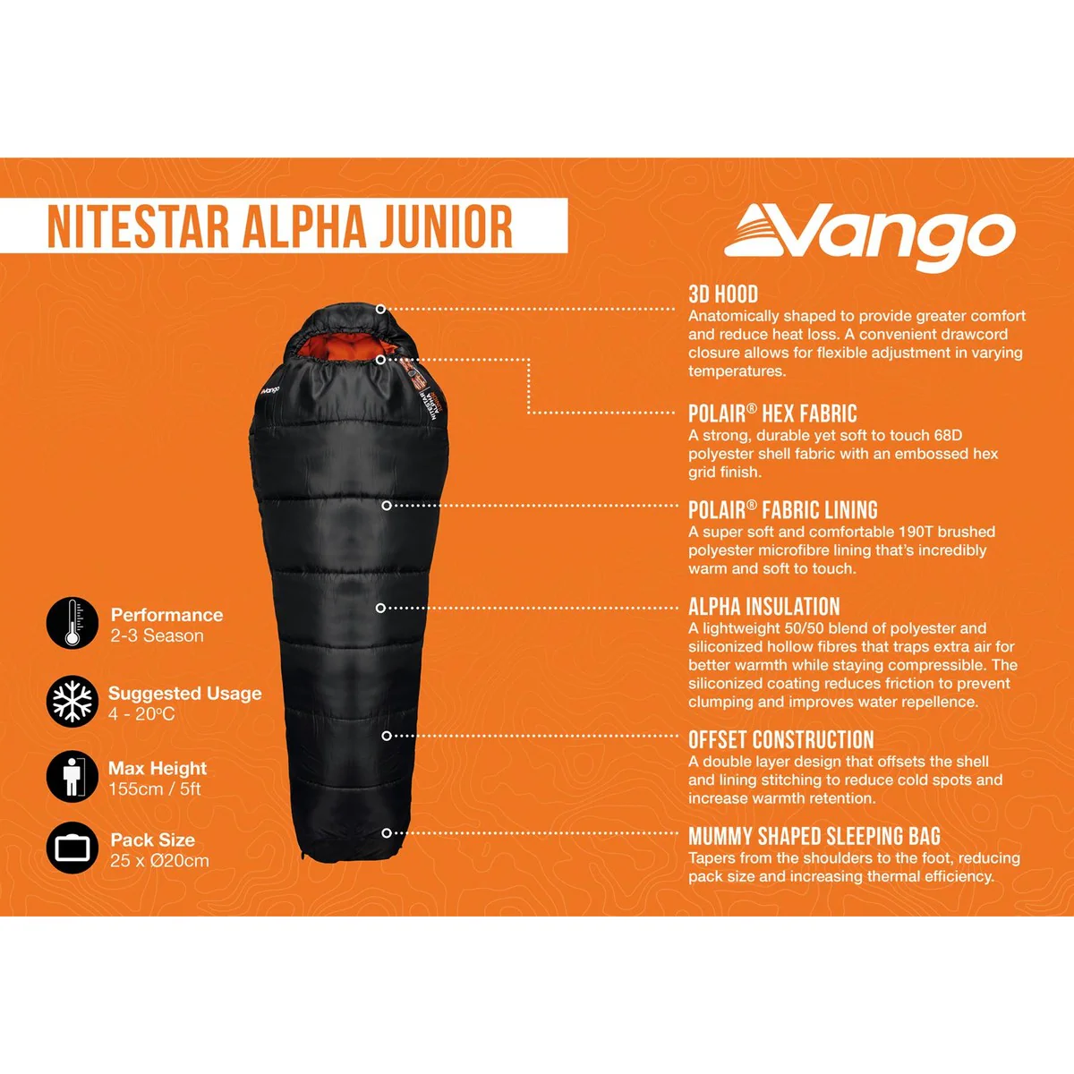 Vango Nitestar Alpha Junior Kids Pirate Black Single Sleeping Bag - Image 5