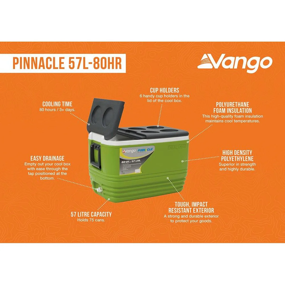 Vango Pinnacle 60 QT 57L Green Picnic Camping Food Drink Cool Box Cooler - Image 3