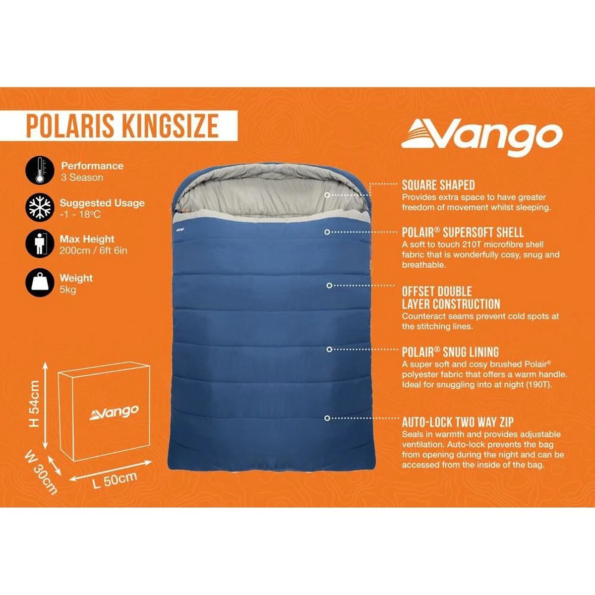 Vango Polaris Kingsize Sleeping Bag Kingsize Neptune - Image 3