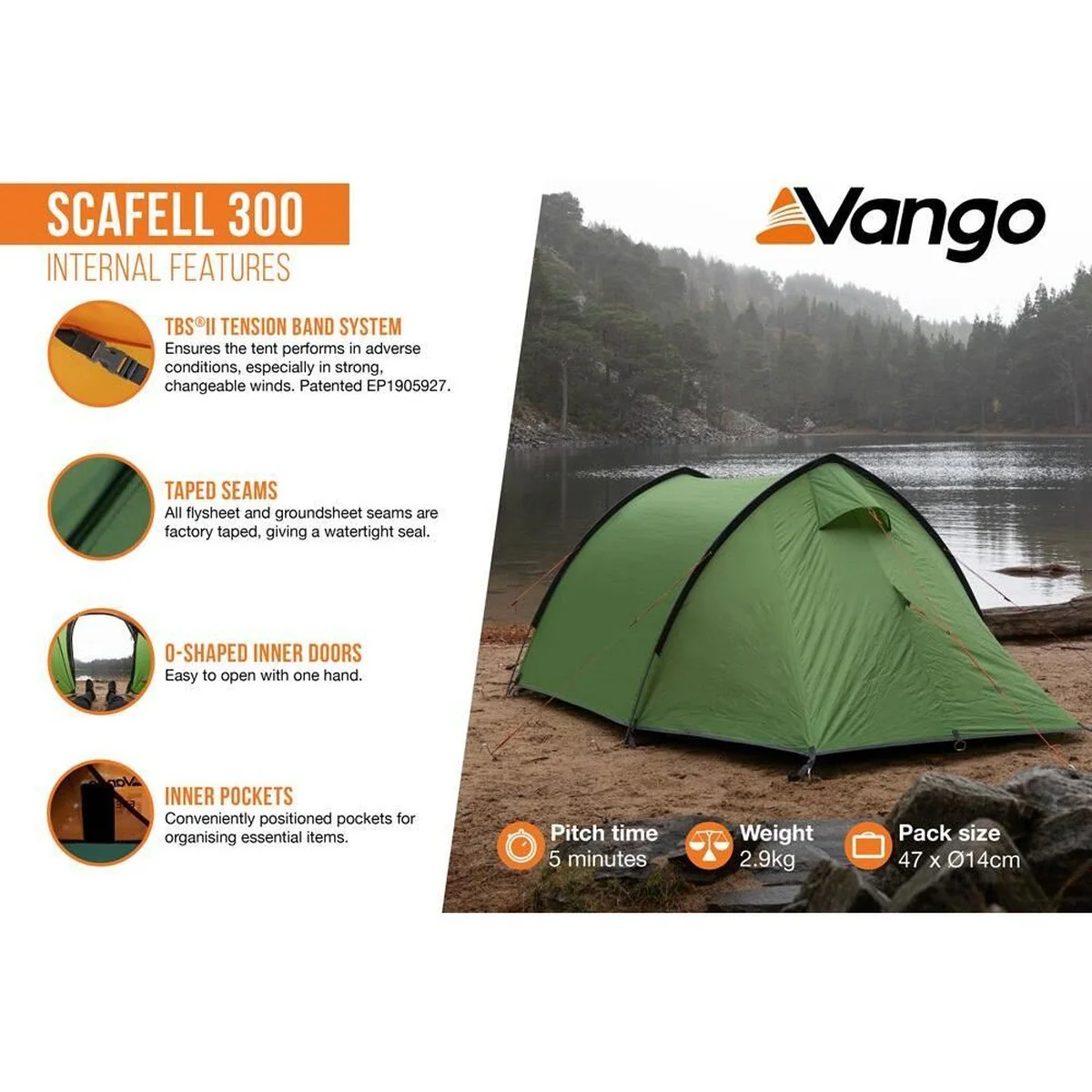Vango Scafell 300 Pamir Green 3 Person Tent - Image 7