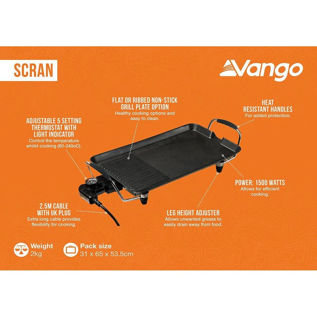 Vango Scran Medium Griddle Plate - Outdoor Camping Non-Stick Cooking Plate - Image 2