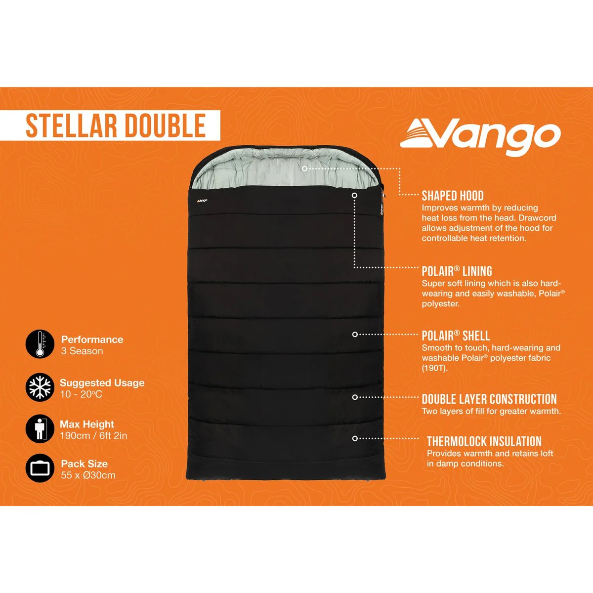 Vango Stellar Double Sleeping Bag Black - Image 6
