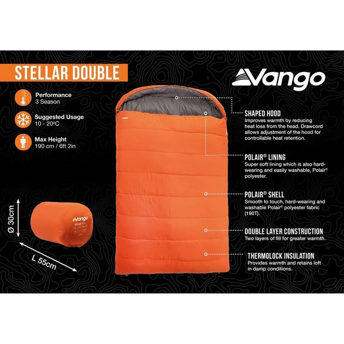 Vango Stellar Double Sleeping Bag Harissa - Image 8