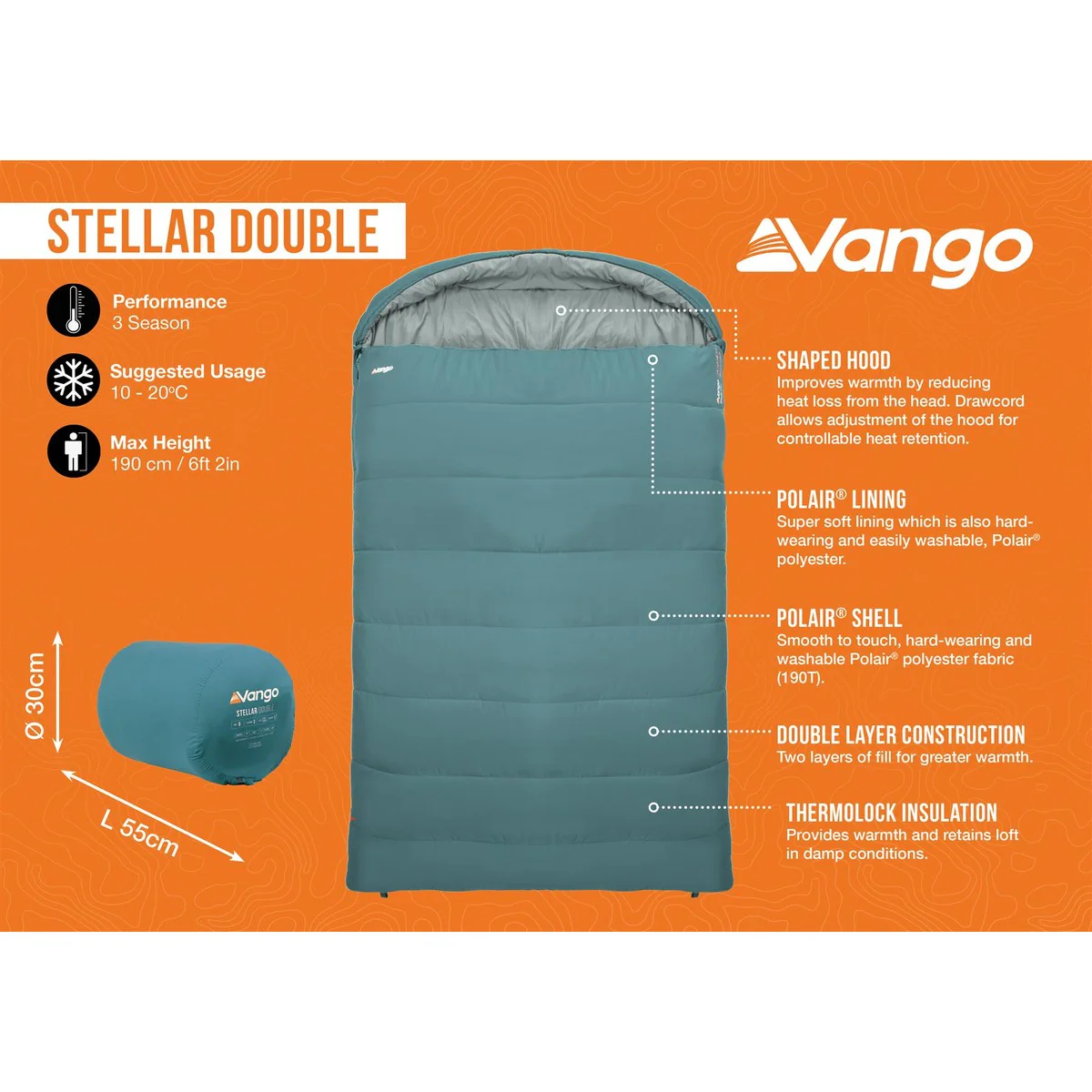 Vango Stellar Double Sleeping Bag Oasis - Image 3