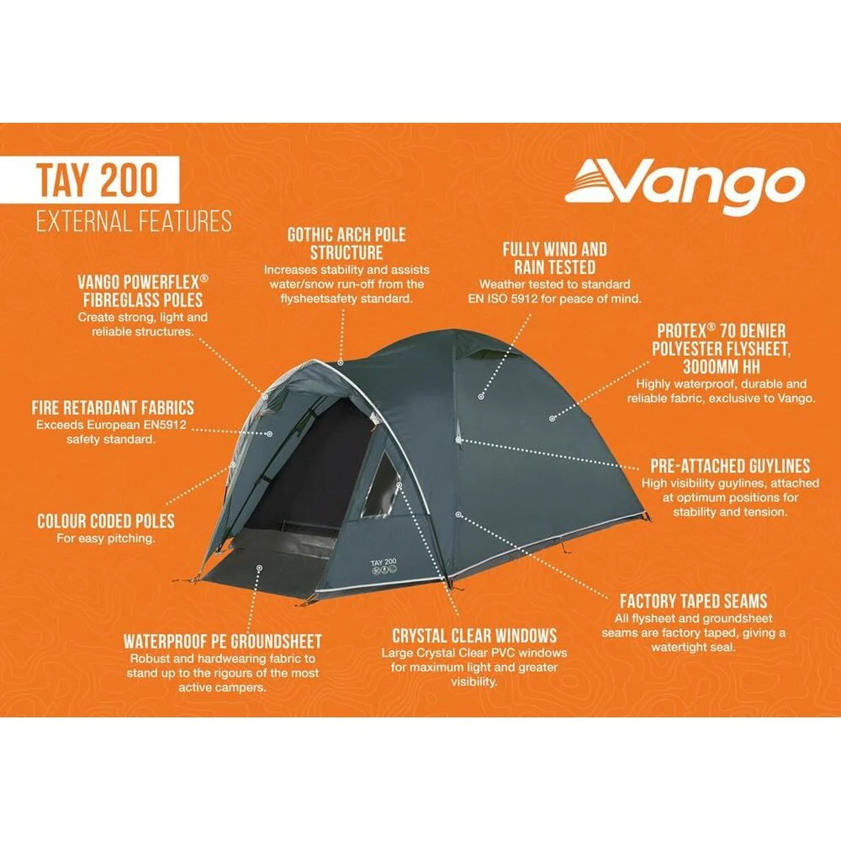 Vango Tay 200 Deep Blue 2 Person Poled Tent - Image 3