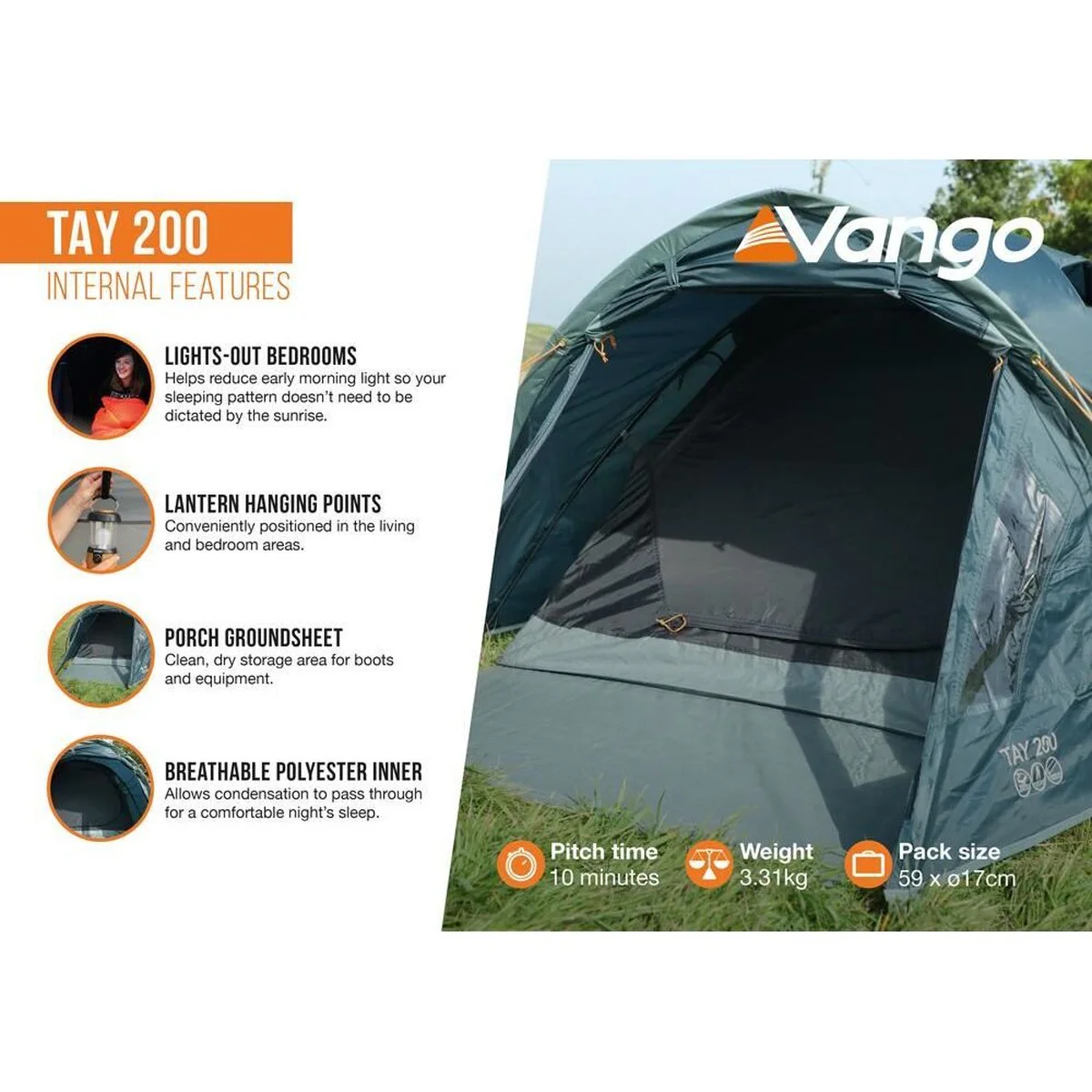 Vango Tay 200 Deep Blue 2 Person Poled Tent - Image 4