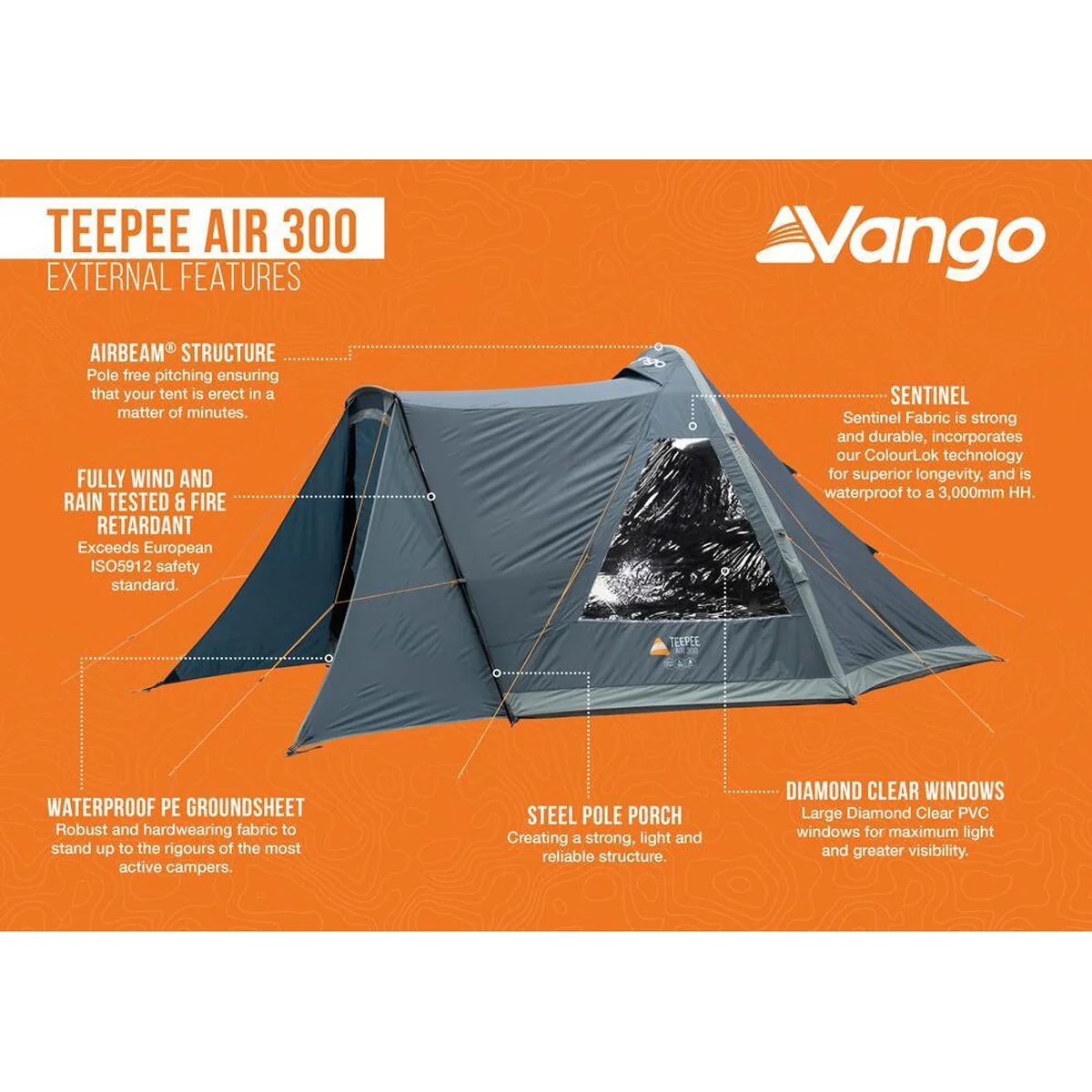 Vango Teepee Air 300 Deep Blue Tent 3 Berth - Image 9
