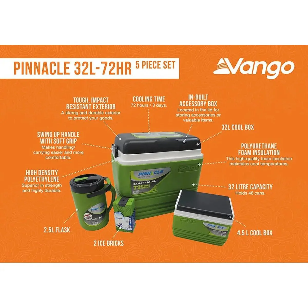 Vango Pinnacle 72Hr 5 Piece Set 32L Green Coolbox - Image 8