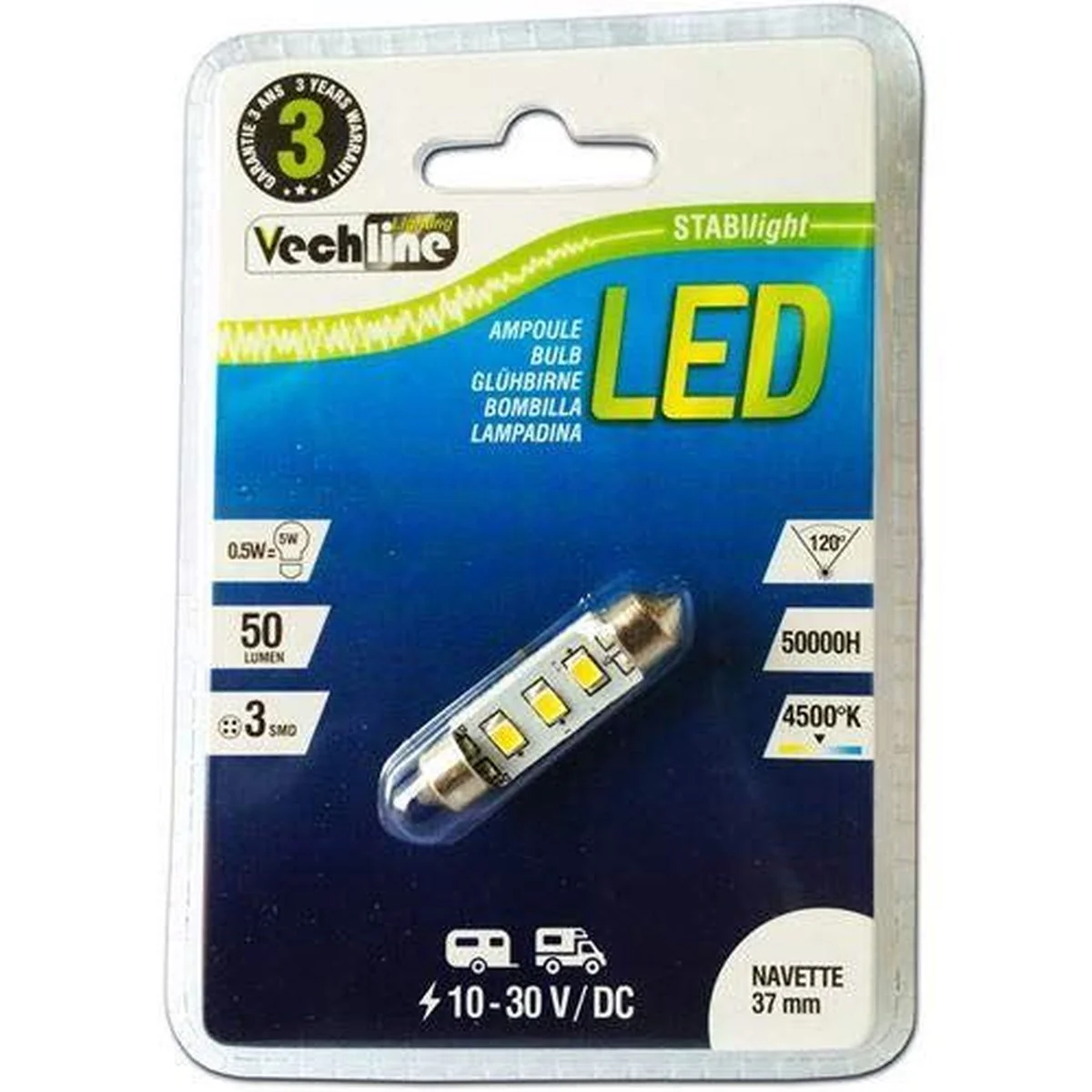 Vechline Led 37Mm Festoon 3Smd 05W Bulb 15937182
