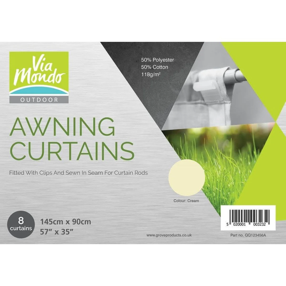 Via Mondo Awning Curtains 145 X 90Cm (8) Cream QQ123456A