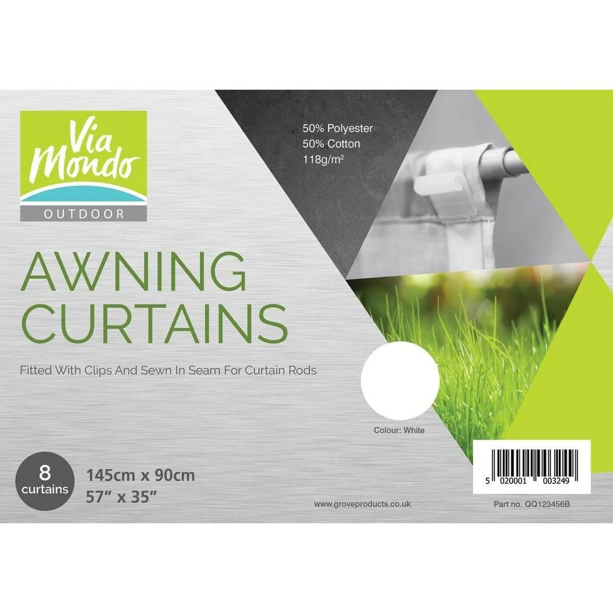 Via Mondo Awning Curtains 145 X 90Cm (8) White QQ123456B