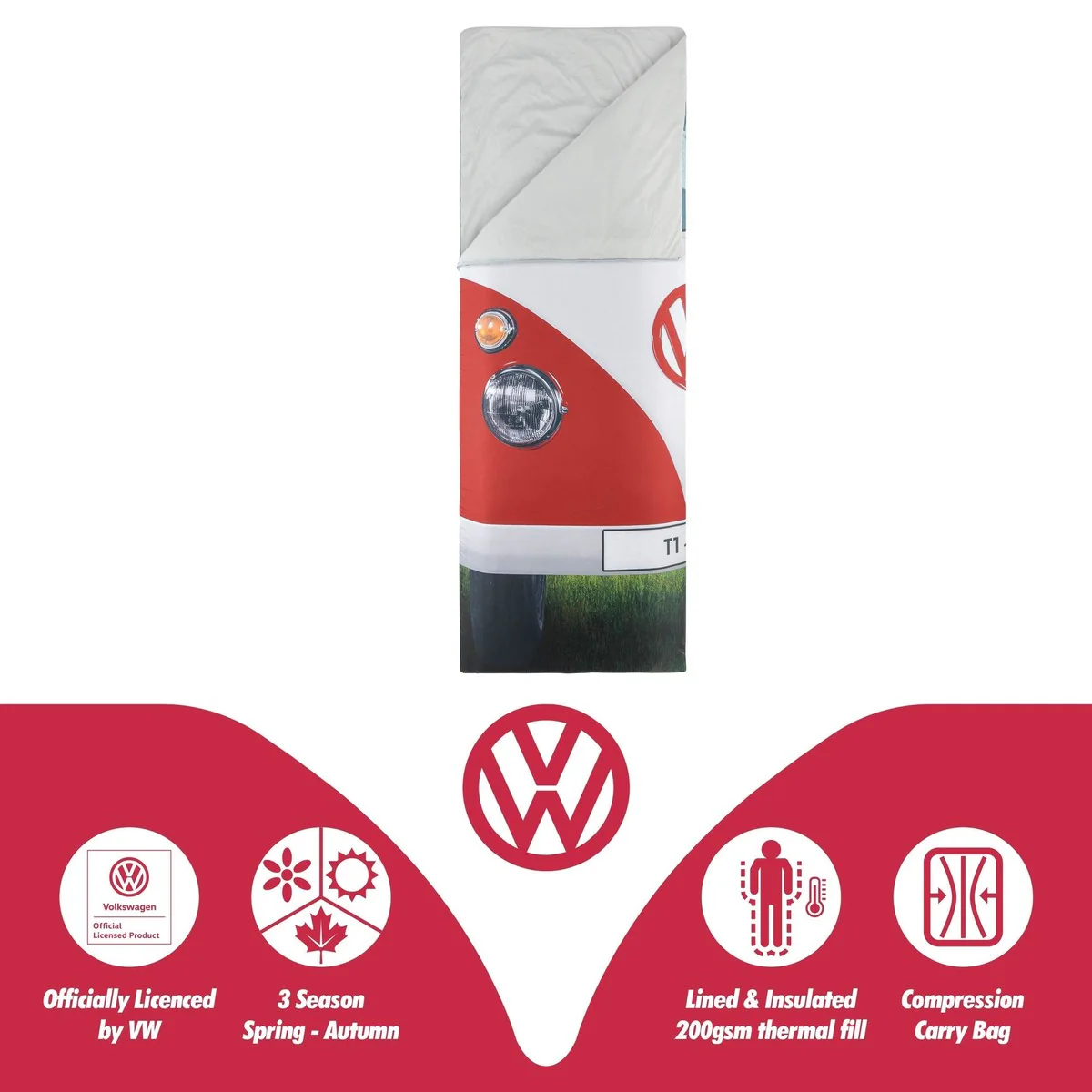 Vw Single Sleeping Bag Titan Red 190Cm X 75Cm OL0182-RD - Image 2