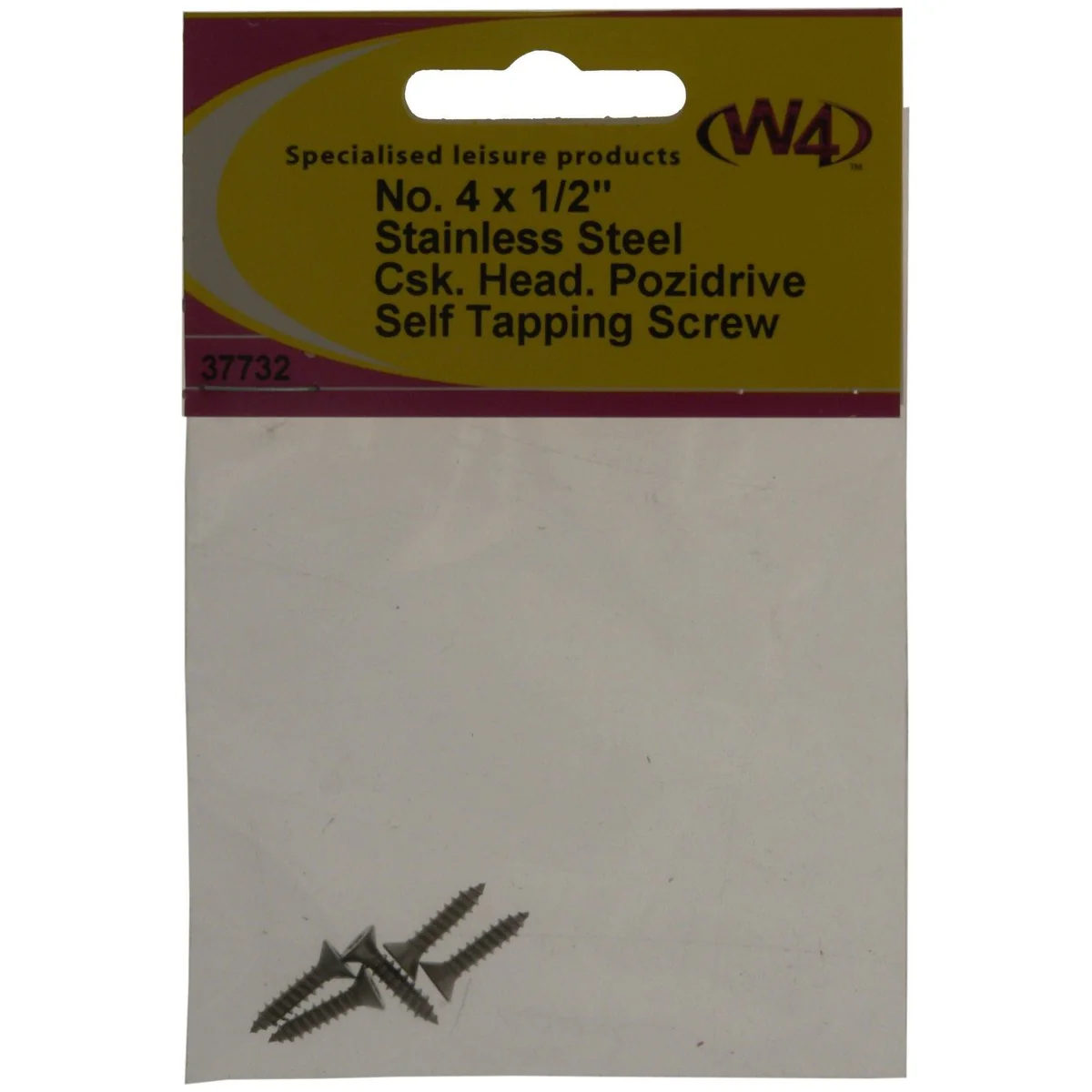 W4 No 4 1/2 Stainless Steel Self Tapping Counter Sunk Screw 37732