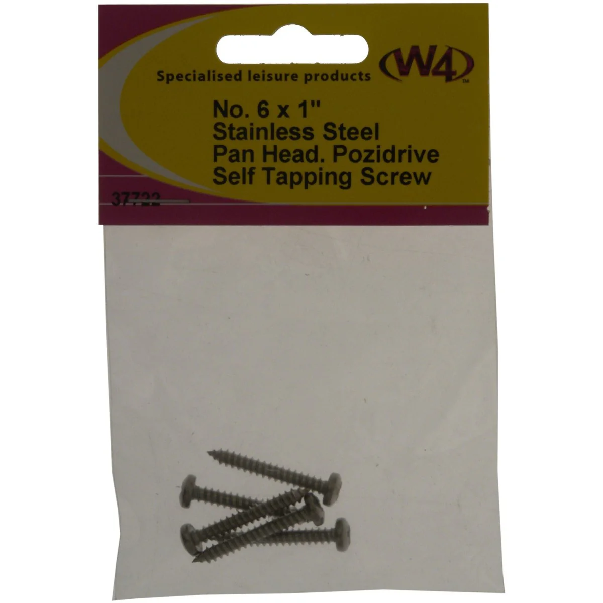 W4 No 6 x 1 Self Tapping Stainless steel Pan head 37722