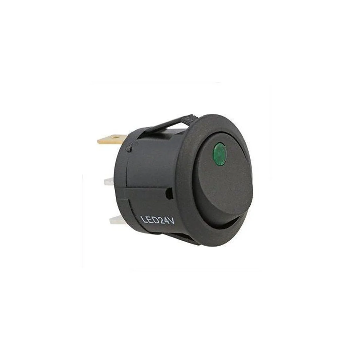 W4 Round Rocker Switch 12V-24V 22Mm Green Dot, Led Illumination