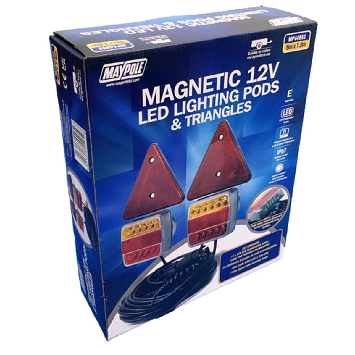 Waterproof 12V Magnetic Led Trailer Towing Lights Lamps Triangles With 6m Cable - Image 2