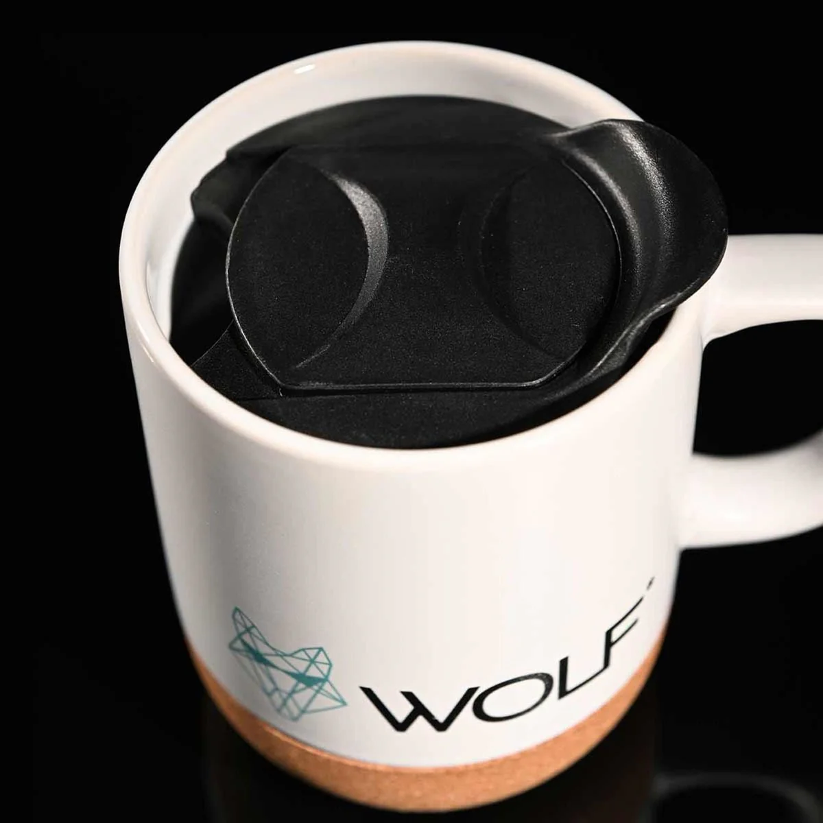 Wolf Outdoors Ceramic Mug with Lid and Cork Base White - Image 2